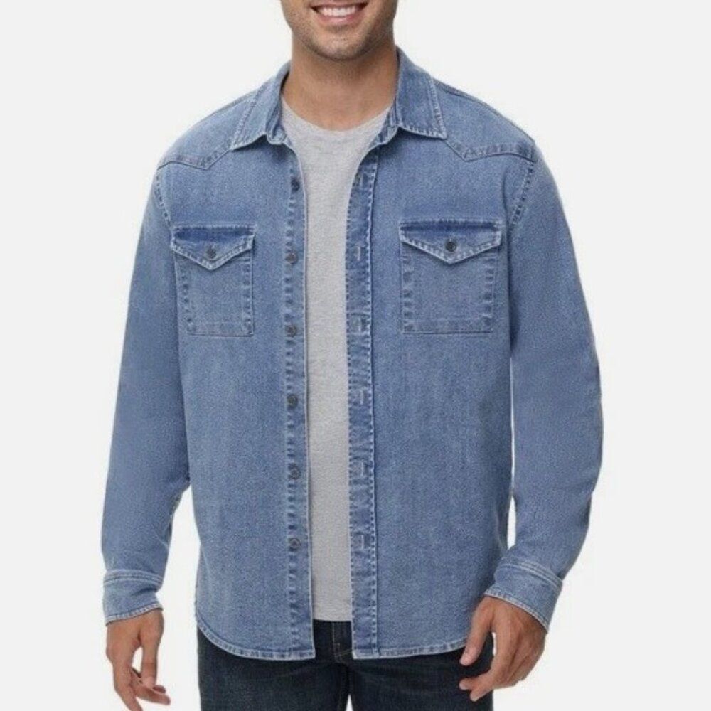 Frye Men's Western Vintage Denim Button-Down Shirt Medium Wash - NWT